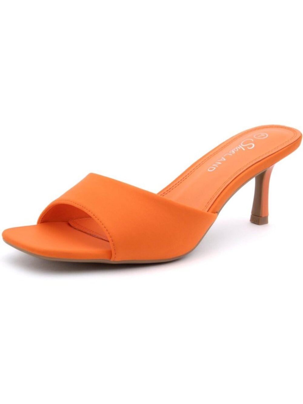 Women's Low Heels Stiletto Slides Orange Open Toe One Band Slip-On Heeled Mules